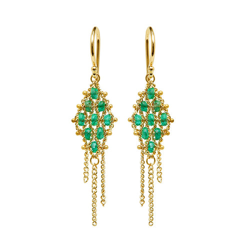 Emerald Textile Tassel Earrings