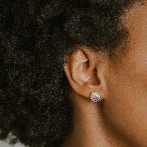 Rainbow Sapphire & Diamond Stud Earrings Image 2