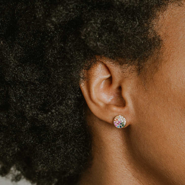 Rainbow Sapphire & Diamond Stud Earrings