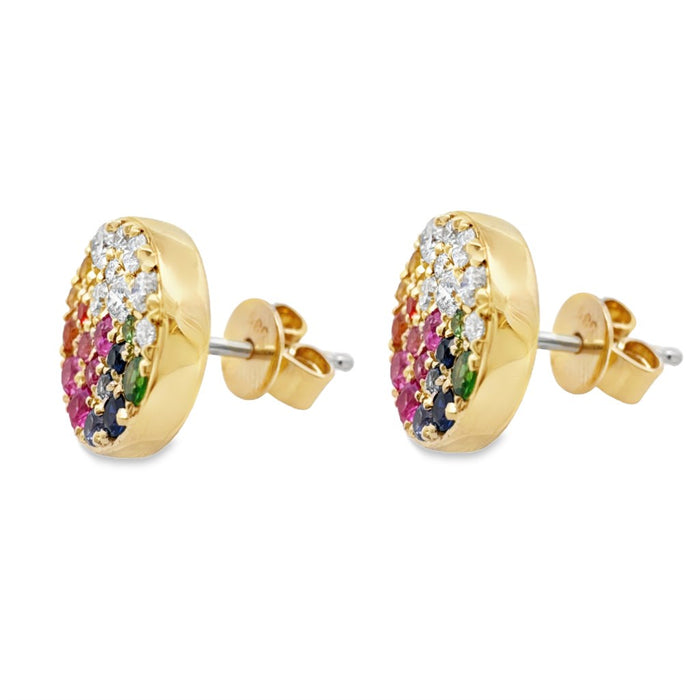 Rainbow Sapphire & Diamond Stud Earrings