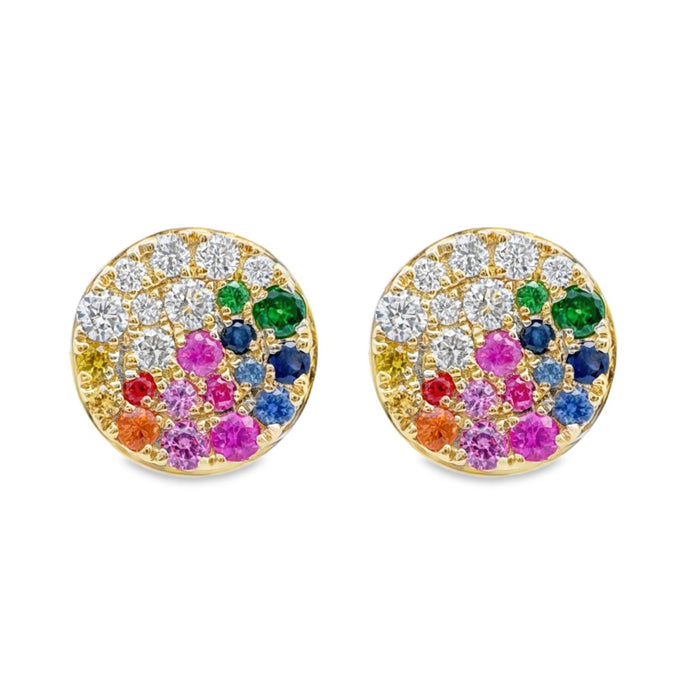 Rainbow Sapphire & Diamond Stud Earrings