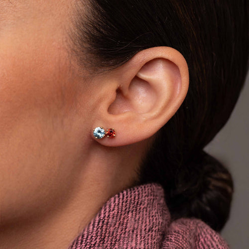 Blue Zircon and Red Spinel Pollux Stud Earrings Image 2