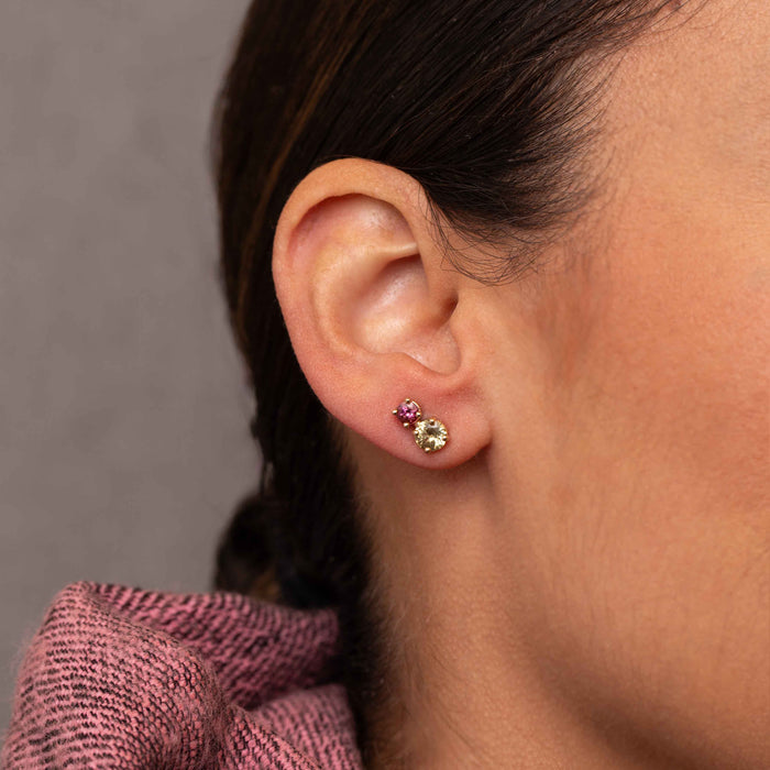 Yellow Sapphire and Pink Tourmaline Pollux Stud Earrings