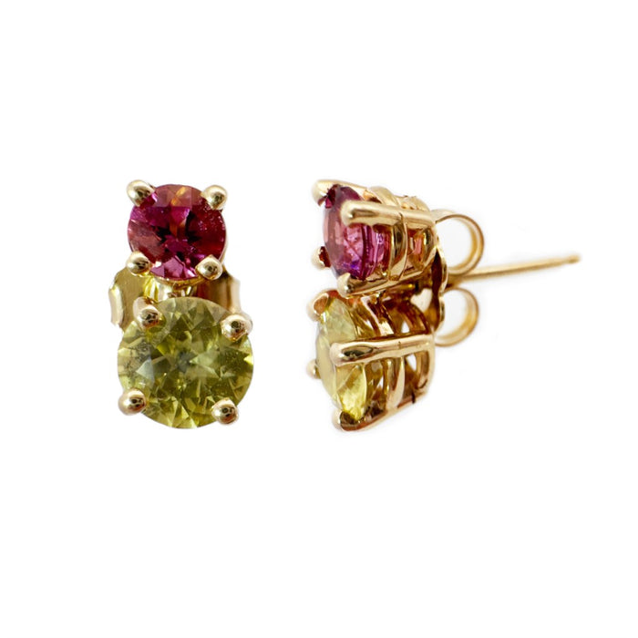 Yellow Sapphire and Pink Tourmaline Pollux Stud Earrings