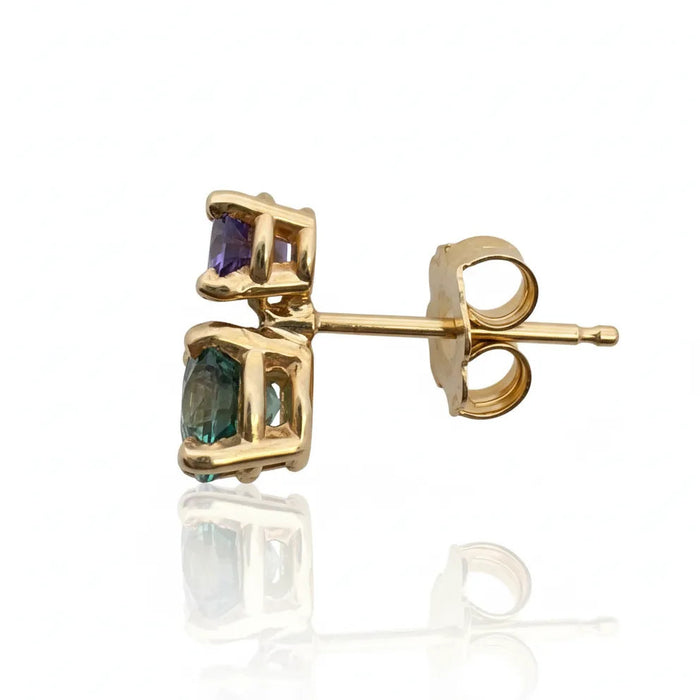 Purple and Green Sapphire Pollux Stud Earrings
