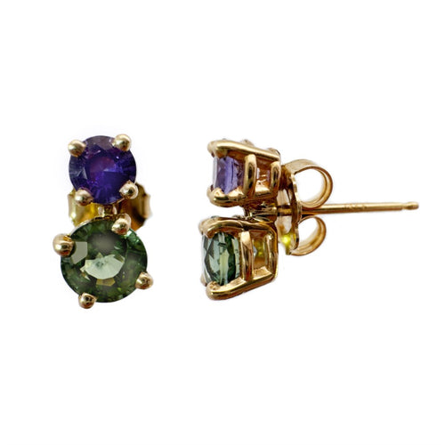 Purple and Green Sapphire Pollux Stud Earrings