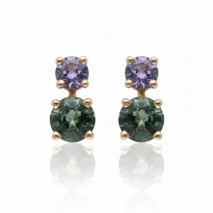 Purple and Green Sapphire Pollux Stud Earrings