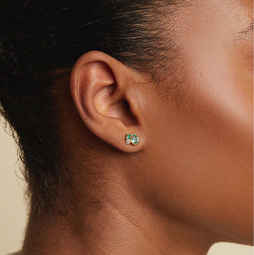 Emerald and Diamond Stud Earrings Image 2