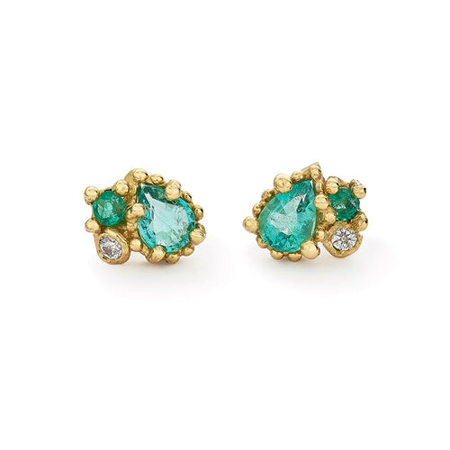 Emerald and Diamond Stud Earrings