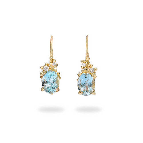 Aquamarine & Diamond Encrusted Drop Earrings