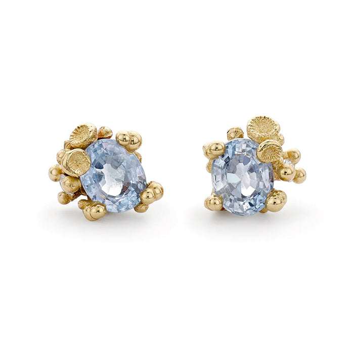 Blue Sapphire & Diamond Encrusted Stud Earrings