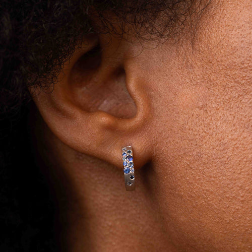 Mixed Blue Sapphire Huggie Earrings Image 2