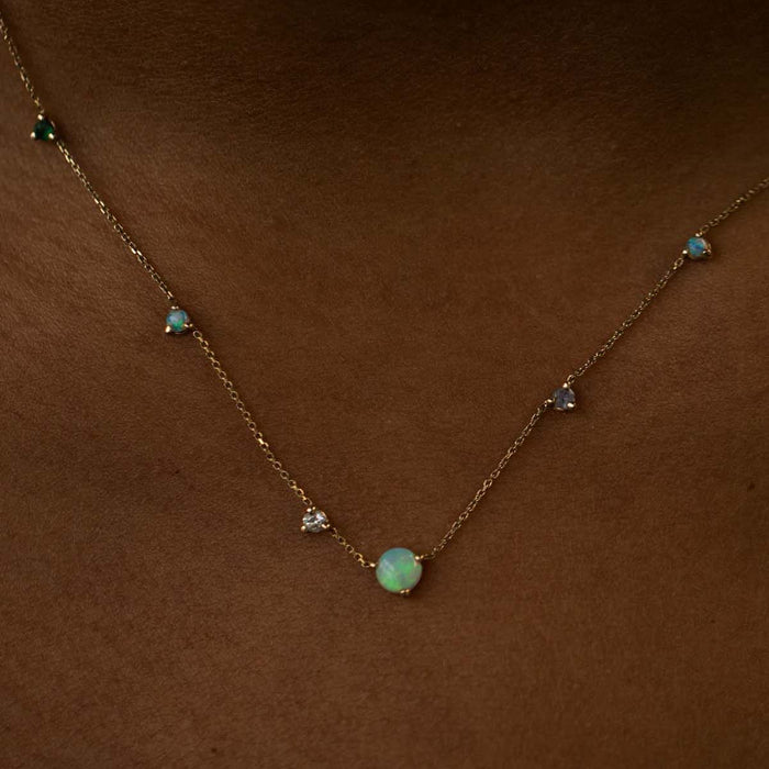 Opal, Diamond & Sapphire Linear Chain Necklace