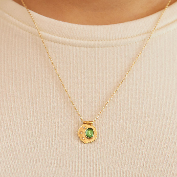 Tsavorite Garnet & Diamond Earth Love Pendant Necklace