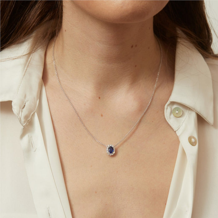 14k White Gold Lab Grown Diamond Pear Shape Halo Necklace