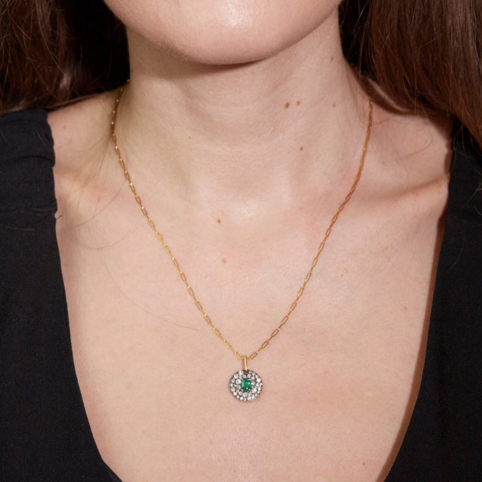 Emerald & Diamond Disc Pendant Necklace