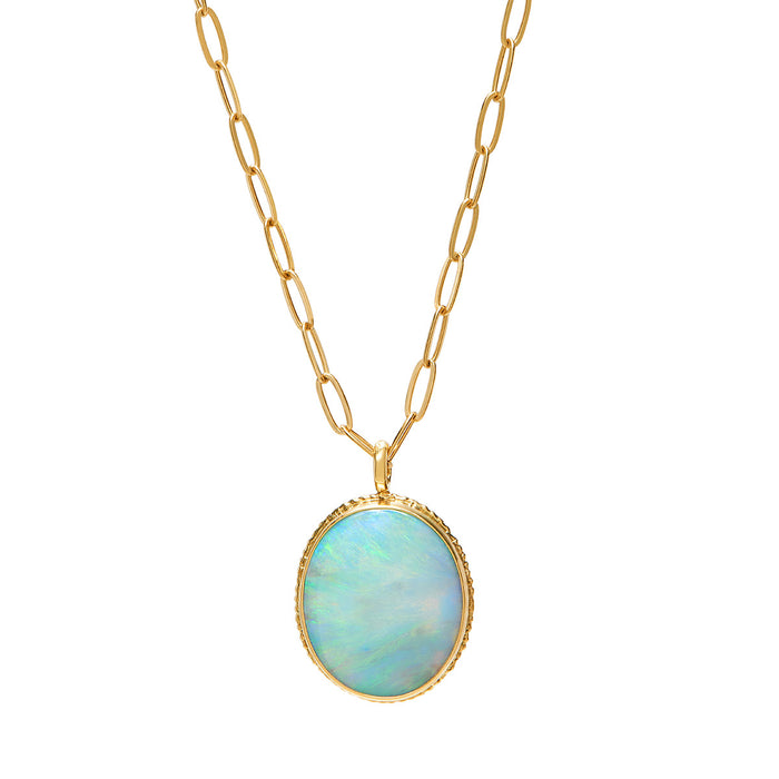 Large Oval Australian Opal Pendant Necklace