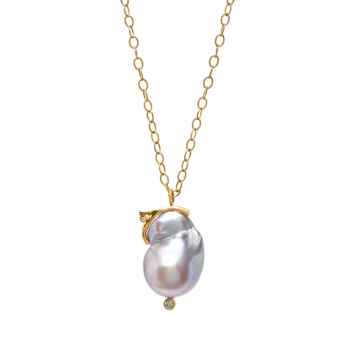 Grey Cultured Pearl & Diamond Pendant Necklace