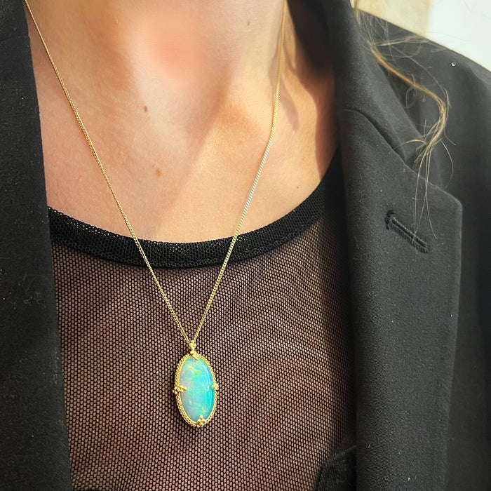 Exquisite Opal Gemstone Dainty Pendant in 14k Solid Yellow Gold