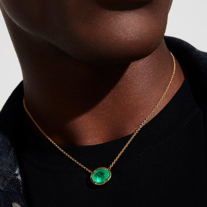 5.07ct Oval Muzo Emerald Pendant Necklace