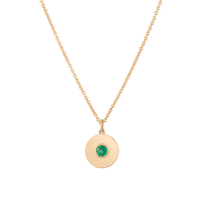 0.99ct Muzo Emerald Round Disc Pendant Necklace