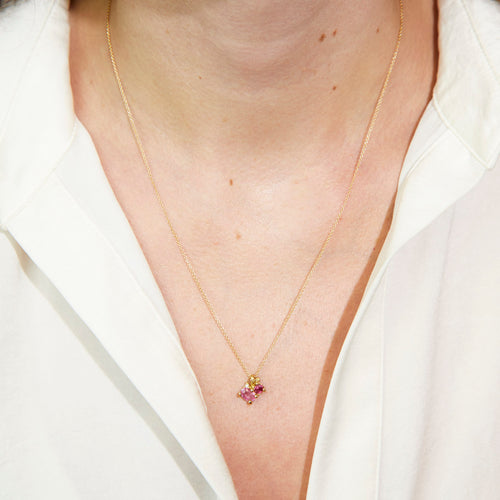 Ruby, Pink Sapphire & Diamond Cluster Pendant Necklace Image 2