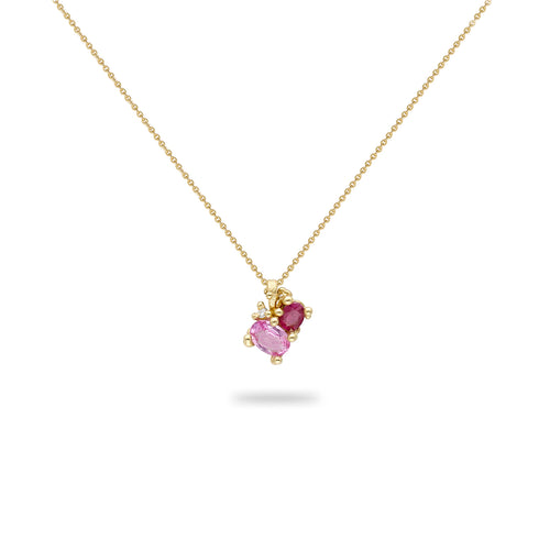 Ruby, Pink Sapphire & Diamond Cluster Pendant Necklace