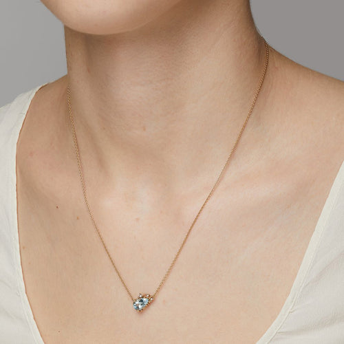 Aquamarine & Diamond Encrusted Pendant Necklace Image 2