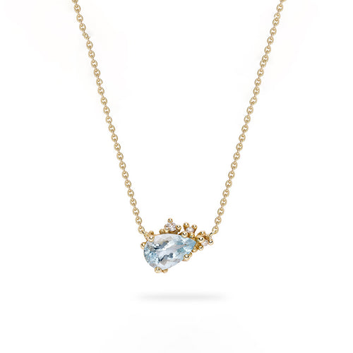 Aquamarine & Diamond Encrusted Pendant Necklace
