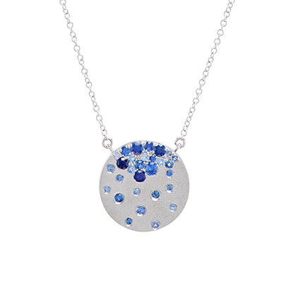 Mixed Blue Sapphire Disc Pendant Necklace