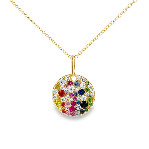 Scattered Multigem Disc Pendant Necklace