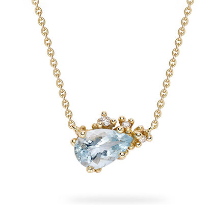 Aquamarine & Diamond Encrusted Pendant Necklace
