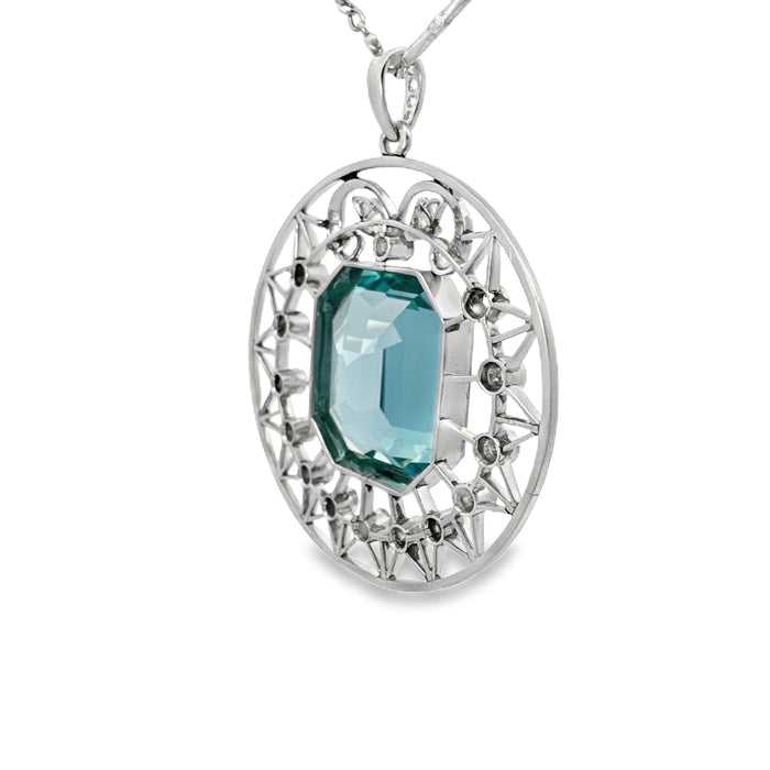 Aquamarine & Diamond Pendant Necklace