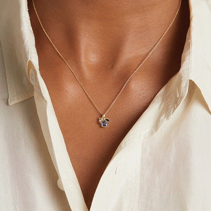 Mixed Cut Sapphire & Diamonds Cluster Pendant