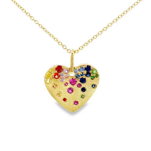 Scattered Multigem Heart Pendant Necklace