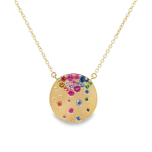 Scattered Multigem Disc Pendant Necklace