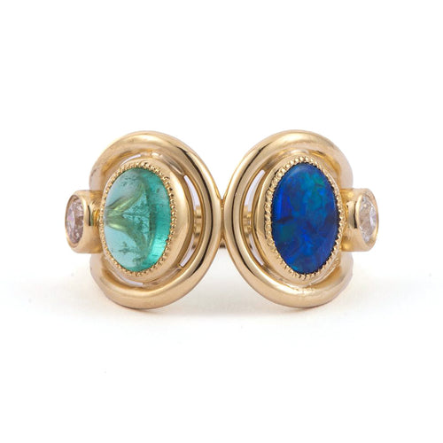 Toi et Moi Emerald and Opal Ring
