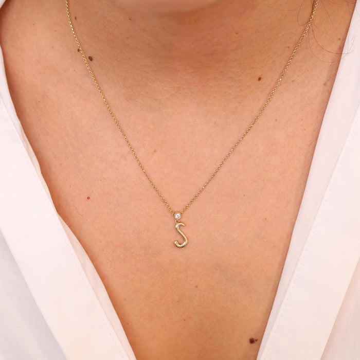 "Sanse" Small Letter and Diamond S Necklace