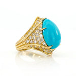 18K Yellow Gold Cocktail Ring with a Sleeping Beauty Pear Shape Turquoise and 2.00tcw Round Brilliant Cut Diamonds