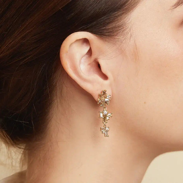 Champagne & White Diamond Drop Earrings