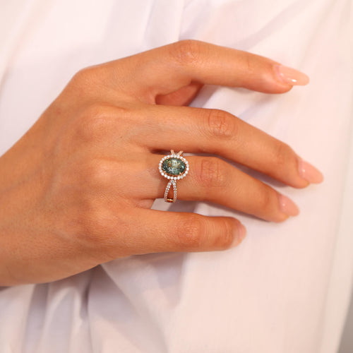 Green Tourmaline and Pave Diamond Ring Image 2