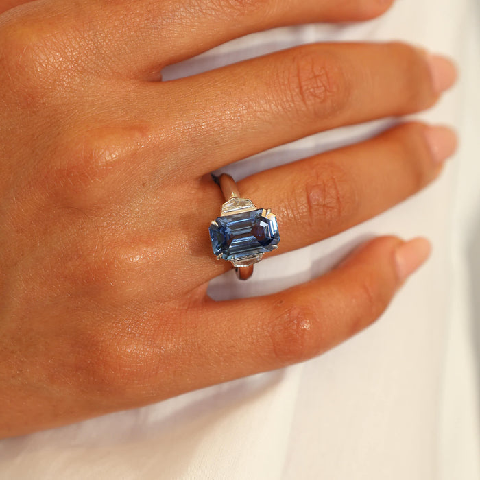 Emerald Cut Blue Sapphire Ring
