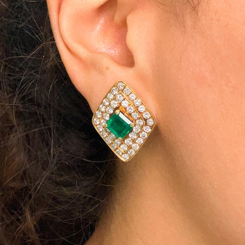 Emerald and Diamond Clip On Earrings Image 2