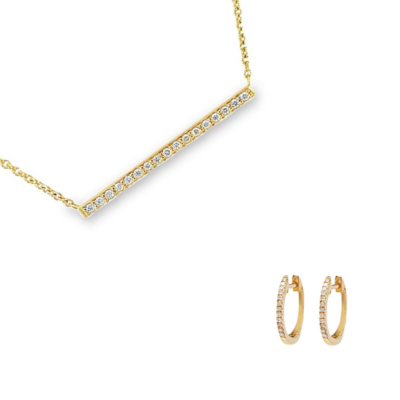 Diamond Bar Necklace & Pave Earrings Gift Set