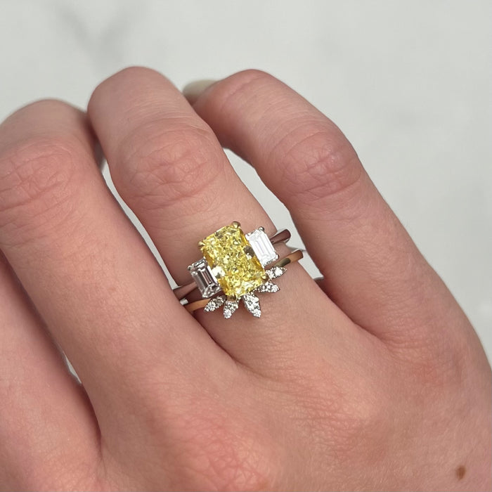 Three Stone Engagement Ring with a Fancy Yellow Diamond