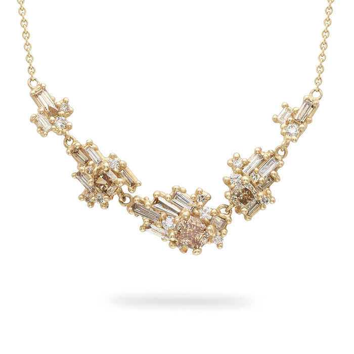 Sweeping Champagne and White Diamond Necklace