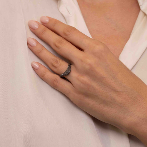 Petite ZAHA Hand Engraved Black Rhodium Ring Image 2