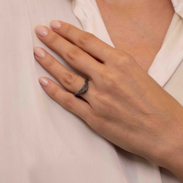 Petite ZAHA Hand Engraved Black Rhodium Ring