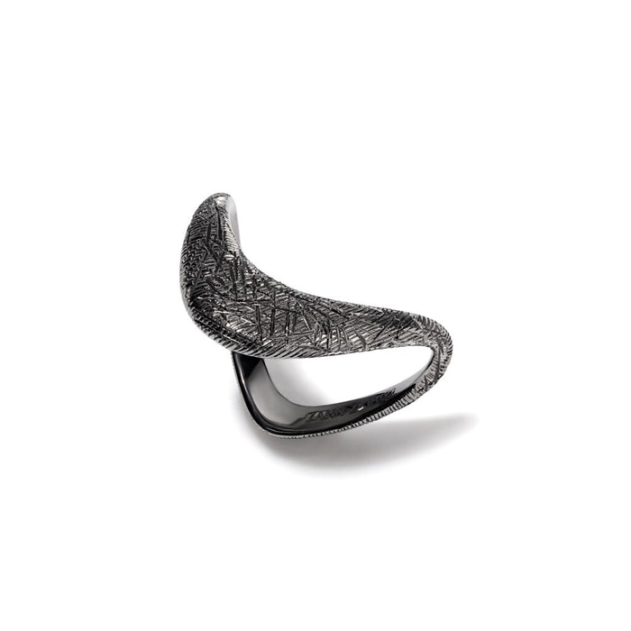 Petite ZAHA Hand Engraved Black Rhodium Ring