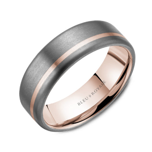 7mm Rose Gold & Grey Tantalum Stripe Wedding Band